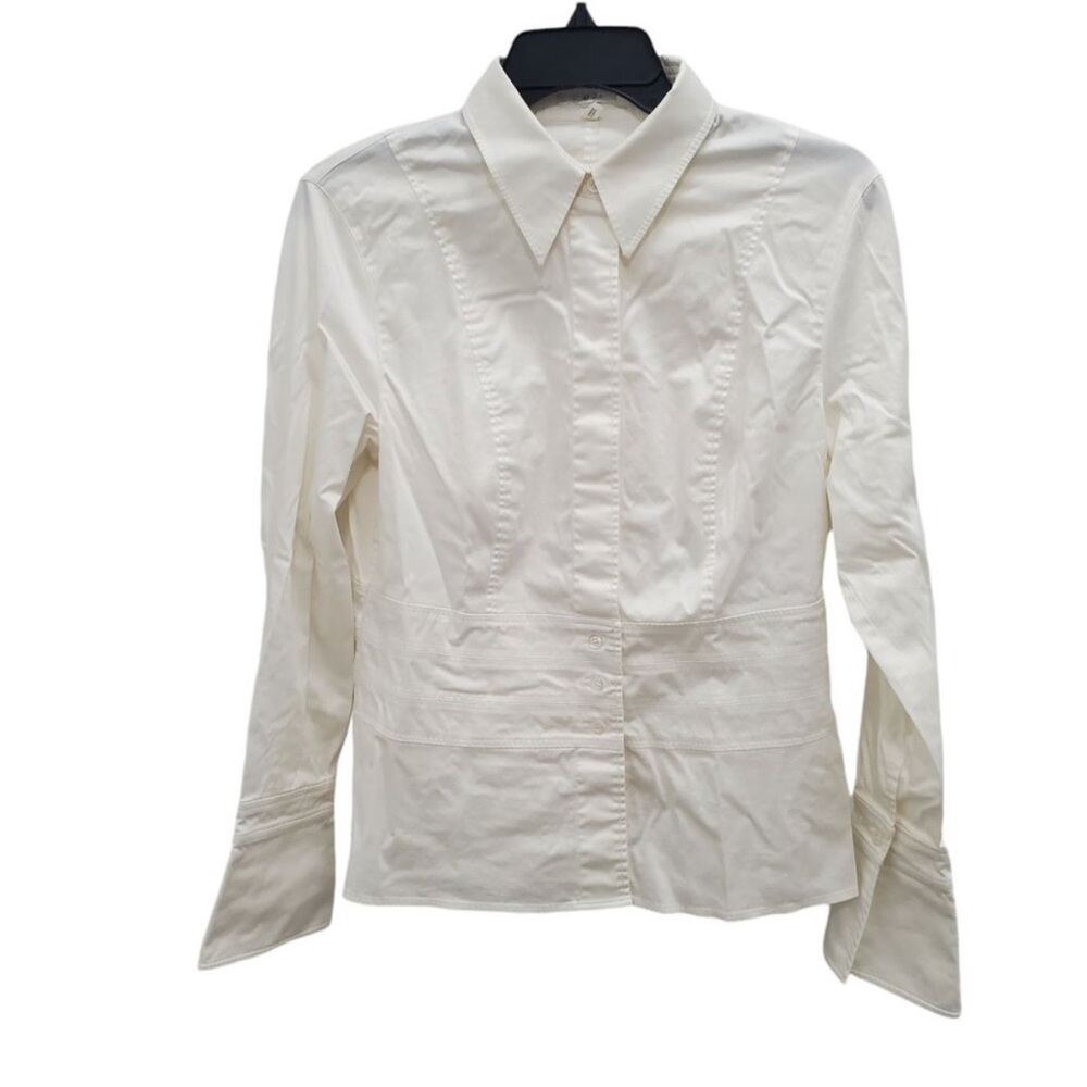 Escada Women's Off White Slight Bell Sleeve Academia Long Sleeve Button Up EU 42